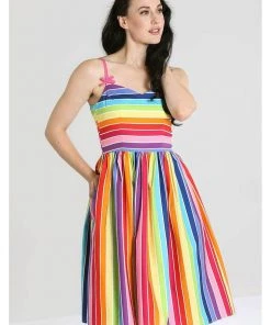 Hell Bunny Over The Rainbow 50's Swing Dress Multi New In