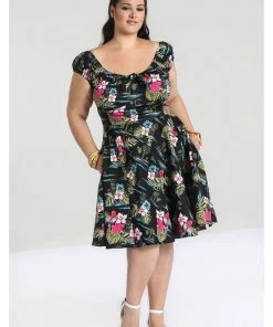 Hell Bunny Noa Noa Tiki 50's Mid Swing Dress Black New In
