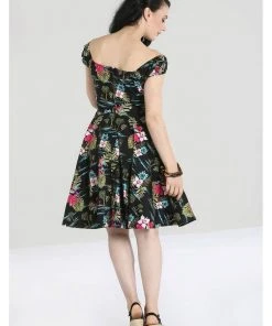 Hell Bunny Noa Noa Tiki 50's Mid Swing Dress Black New In