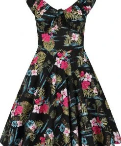 Hell Bunny Noa Noa Tiki 50's Mid Swing Dress Black New In
