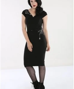 New In Hell Bunny Miss Muffet Spider 50's Pencil Dress Black