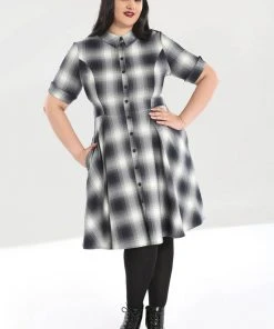 New In Hell Bunny Eddystone 50's Mid Swing Dress Grey