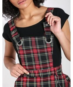 Hell Bunny Clash Tartan Pinafore 60's Dress Red