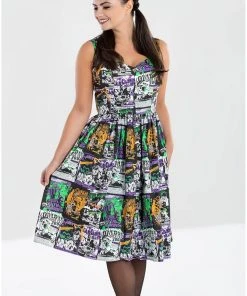 Hell Bunny Be Afraid Halloween 50's Swing Dress Multi New In