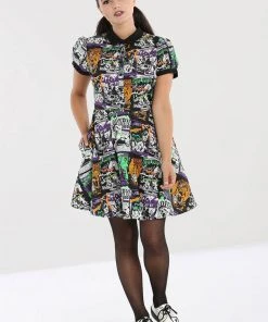 New In Hell Bunny Be Afraid Halloween 60's Mini Dress Multi