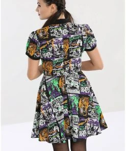 New In Hell Bunny Be Afraid Halloween 60's Mini Dress Multi