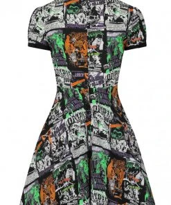 New In Hell Bunny Be Afraid Halloween 60's Mini Dress Multi