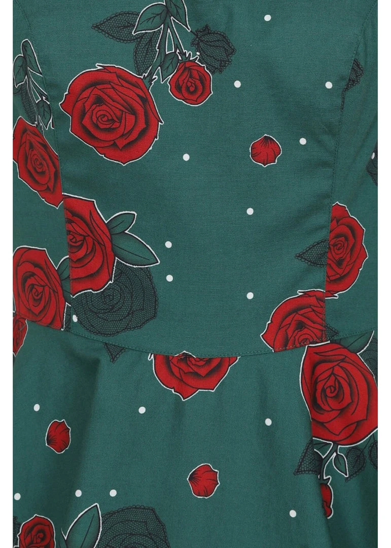 Hell Bunny Leonora Rose 50's Swing Dress Dark Green