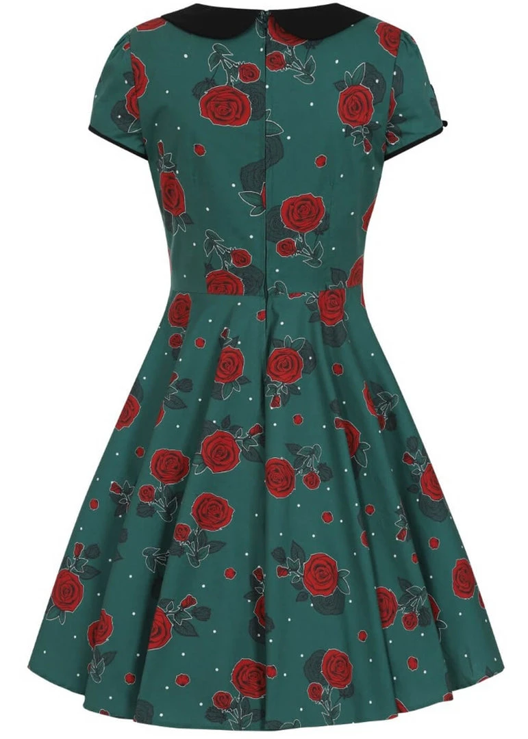 Hell Bunny Leonora Rose 50's Swing Dress Dark Green