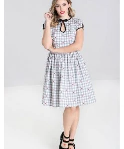 Hell Bunny Hopper Gingham 50's Swing Dress Grey