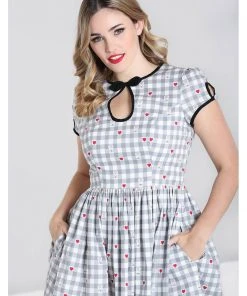 Hell Bunny Hopper Gingham 50's Swing Dress Grey
