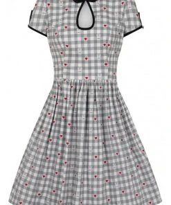 Hell Bunny Hopper Gingham 50's Swing Dress Grey