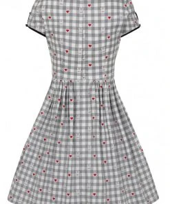 Hell Bunny Hopper Gingham 50's Swing Dress Grey