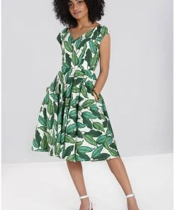 Hell Bunny Rainforest 50's Swing Dress Ivory New In