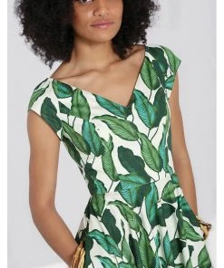 Hell Bunny Rainforest 50's Swing Dress Ivory New In