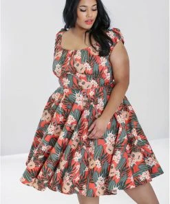 Hell Bunny Ukulele 50's Swing Dress Orange New In