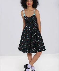 Hell Bunny True Love Hearts Mid 50's Swing Dress Black