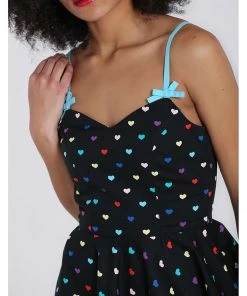 Hell Bunny True Love Hearts Mid 50's Swing Dress Black