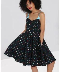 Hell Bunny True Love Hearts Mid 50's Swing Dress Black