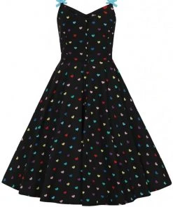 Hell Bunny True Love Hearts Mid 50's Swing Dress Black