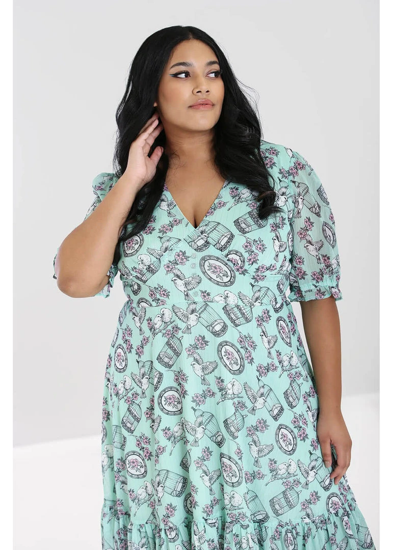 Hell Bunny Willow Sparrow Birdcage 70's Midi Dress Mint New In