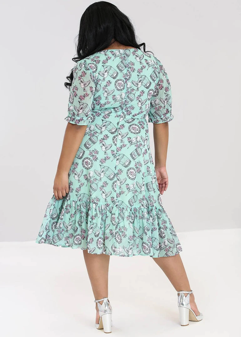 Hell Bunny Willow Sparrow Birdcage 70's Midi Dress Mint New In