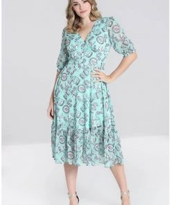 Hell Bunny Willow Sparrow Birdcage 70's Midi Dress Mint New In