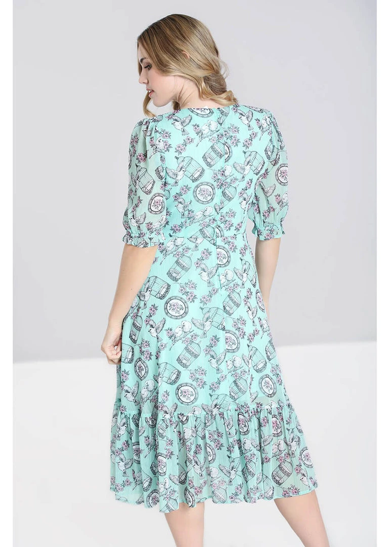 Hell Bunny Willow Sparrow Birdcage 70's Midi Dress Mint New In