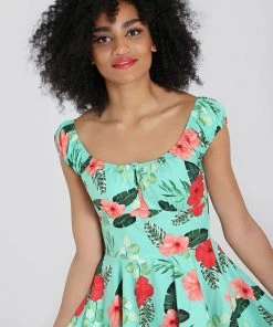 New In Hell Bunny Moana Hibiscus 50's Swing Dress Mint