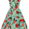 New In Hell Bunny Moana Hibiscus 50's Swing Dress Mint