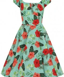 New In Hell Bunny Moana Hibiscus 50's Swing Dress Mint