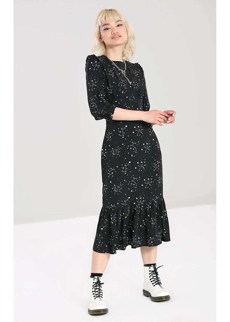 Hell Bunny Zodiac 70's Maxi Dress Black New In