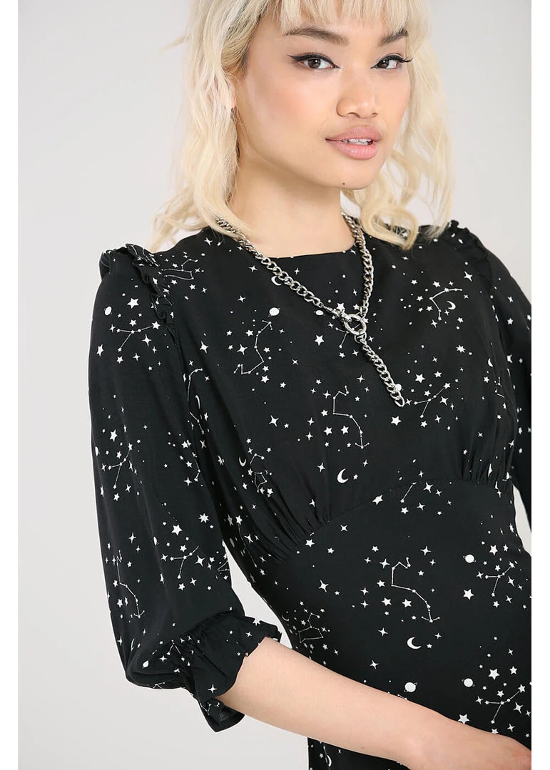 Hell Bunny Zodiac 70's Maxi Dress Black New In