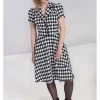 New In Hell Bunny Blake Houndstooth 60's Midi Dress Black White