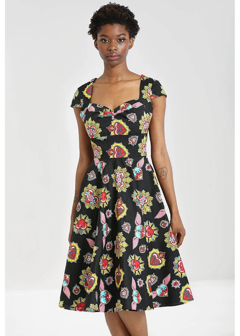 Hell Bunny Amias Sacred Heart 50's Swing Dress Black