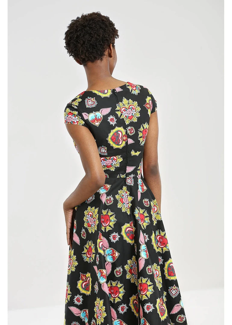 Hell Bunny Amias Sacred Heart 50's Swing Dress Black