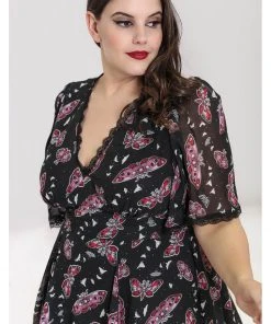 New In Hell Bunny In The Moonlight Moth 70's Dress Black