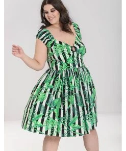 Hell Bunny Solana Leaves 50's Mid Swing Dress Black White
