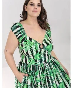 Hell Bunny Solana Leaves 50's Mid Swing Dress Black White