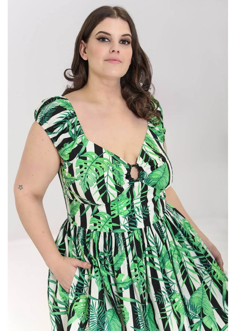 Hell Bunny Solana Leaves 50's Mid Swing Dress Black White