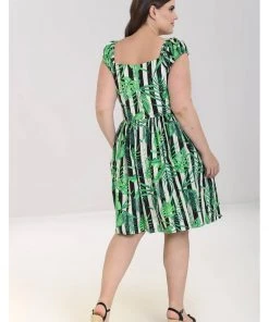 Hell Bunny Solana Leaves 50's Mid Swing Dress Black White
