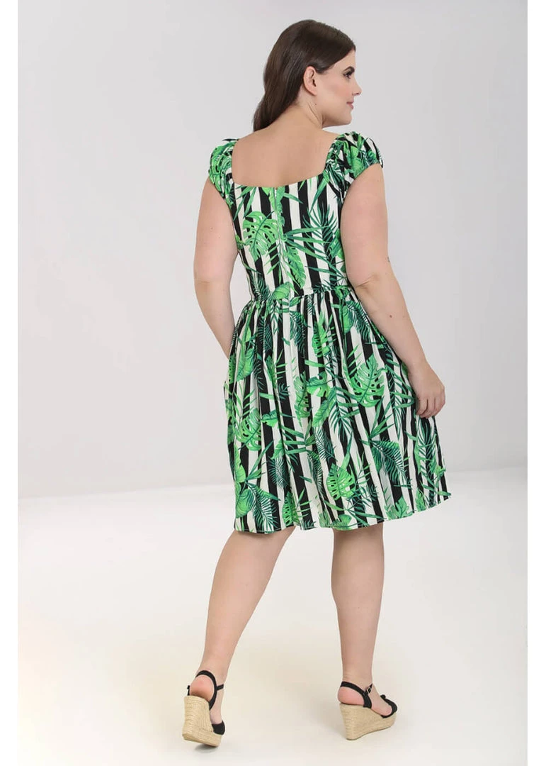 Hell Bunny Solana Leaves 50's Mid Swing Dress Black White