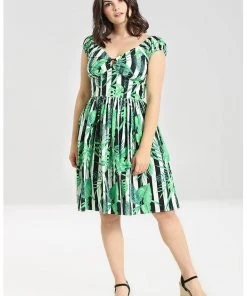 Hell Bunny Solana Leaves 50's Mid Swing Dress Black White