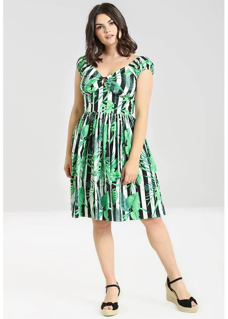 Hell Bunny Solana Leaves 50's Mid Swing Dress Black White