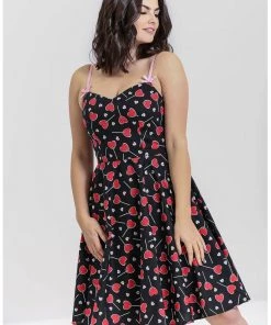 New In Hell Bunny Lollies Hearts 50's Swing Dress Black