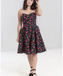 New In Hell Bunny Lollies Hearts 50's Swing Dress Black