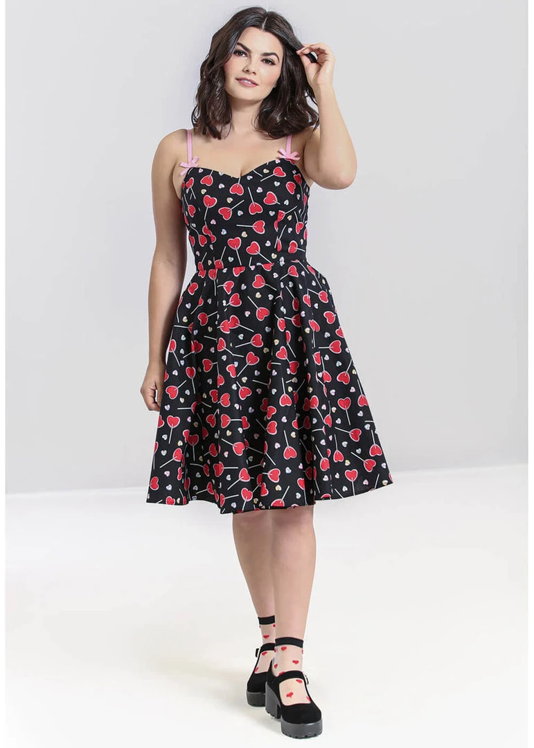 New In Hell Bunny Lollies Hearts 50's Swing Dress Black
