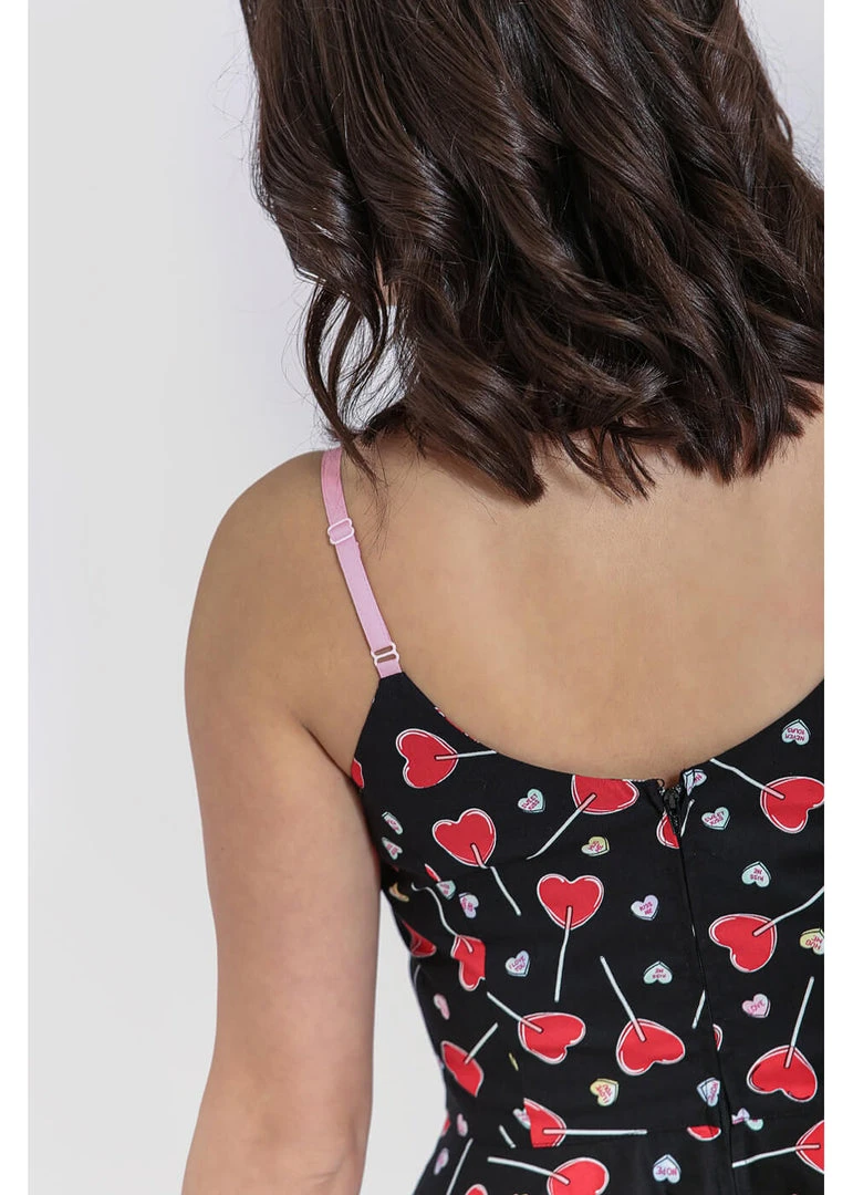 New In Hell Bunny Lollies Hearts 50's Swing Dress Black