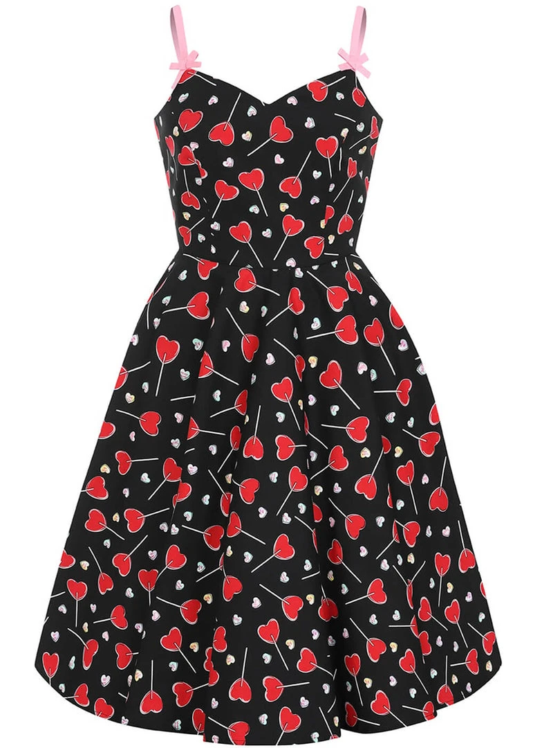New In Hell Bunny Lollies Hearts 50's Swing Dress Black