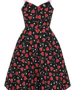 New In Hell Bunny Lollies Hearts 50's Swing Dress Black